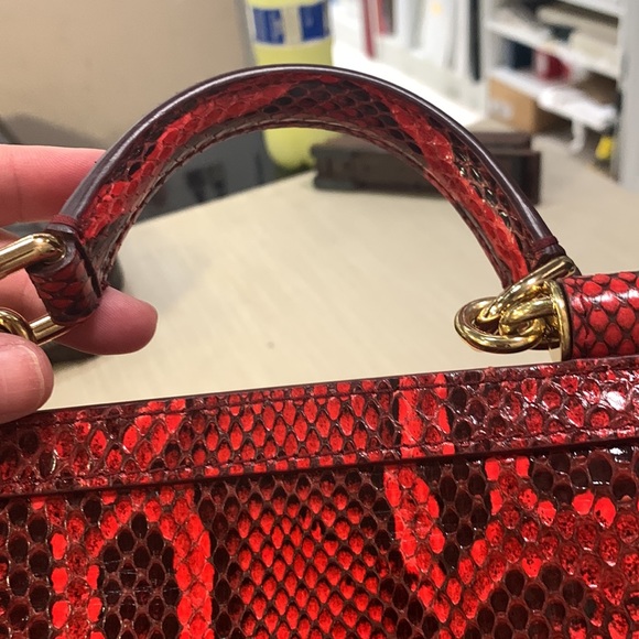 Gently used Dolce & Gabbana red medium Sicily Python Top Handle - Picture 14 of 14